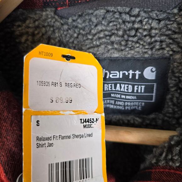 Carhartt Relaxed Fit Flannel Sherpa Lined Men Sz S Shirt Jacket TJ4452-M Plaid - Picture 4 of 5
